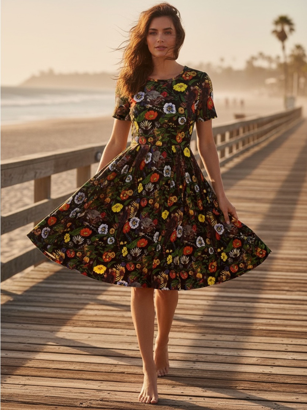 LuLaRoe • Amelia Fit-and-Flare Dress • Rare Hidden Sparrow Print • Vintage